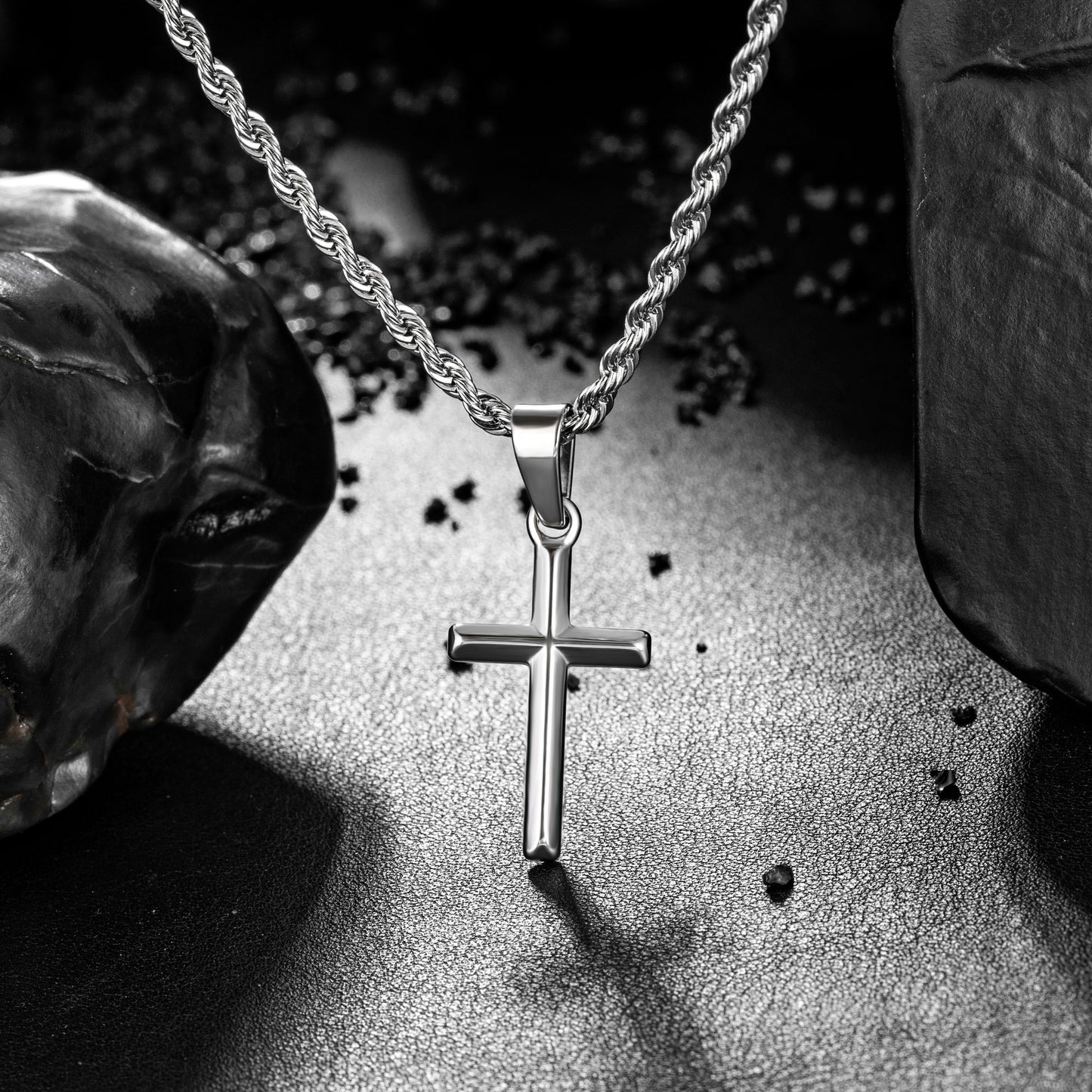 Silver Cross Necklace Twisted Rope Chain N00330