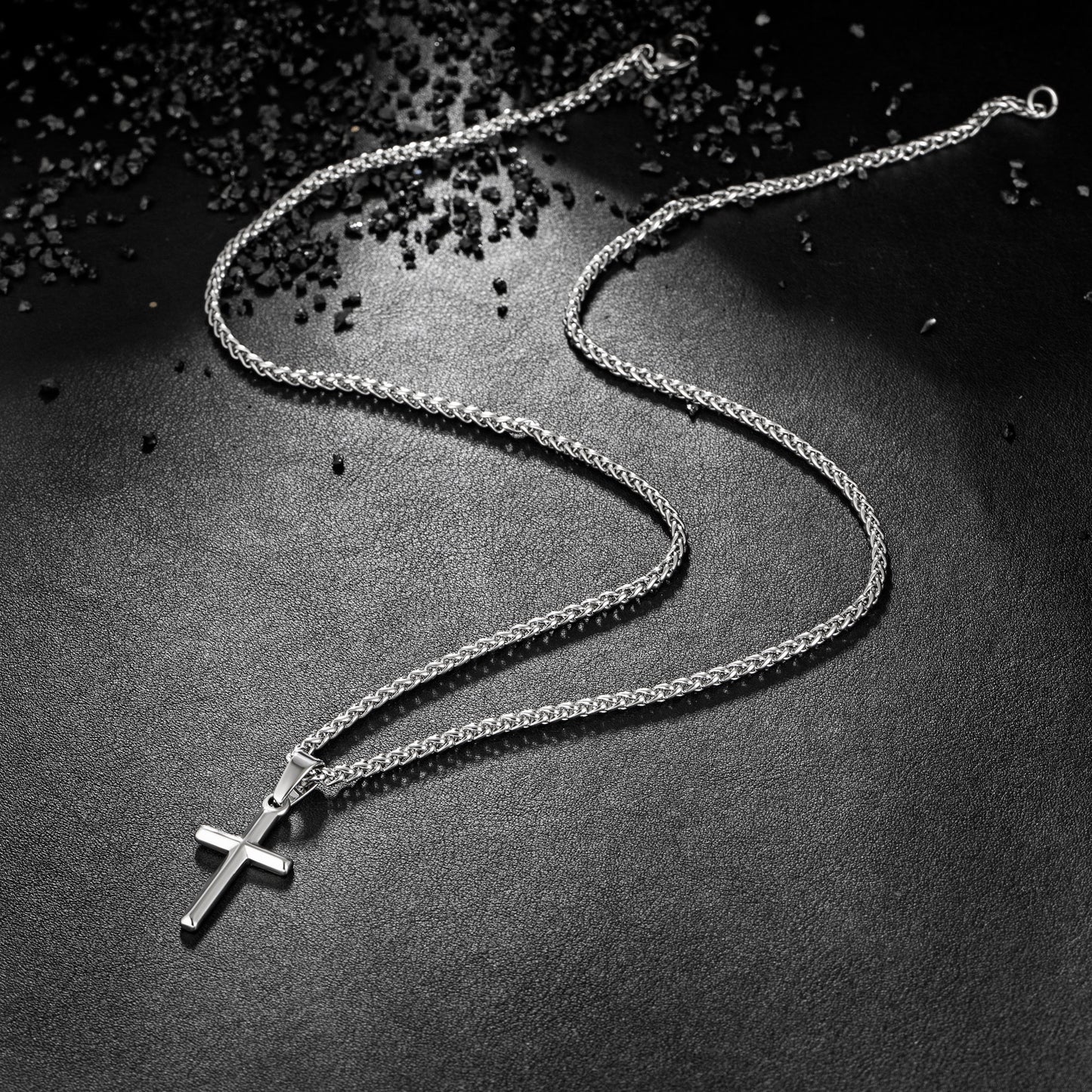 Silver Cross Necklace Wheat Chain N00331