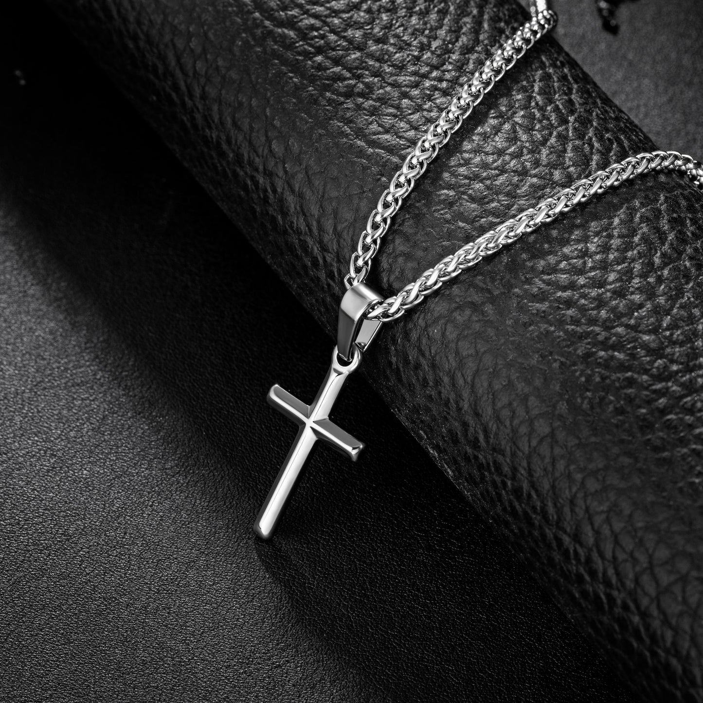 Silver Cross Necklace Wheat Chain N00331