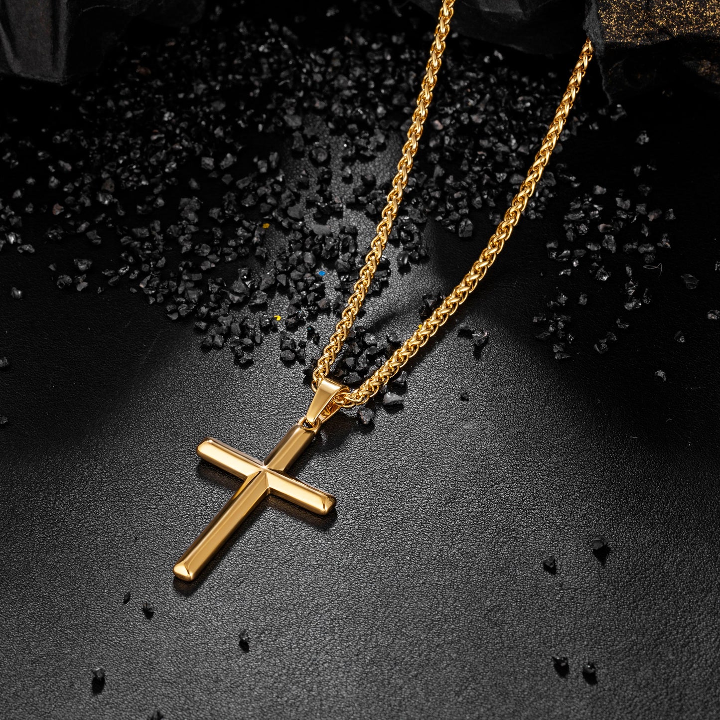 Gold Cross Necklace Wheat Chain N00343