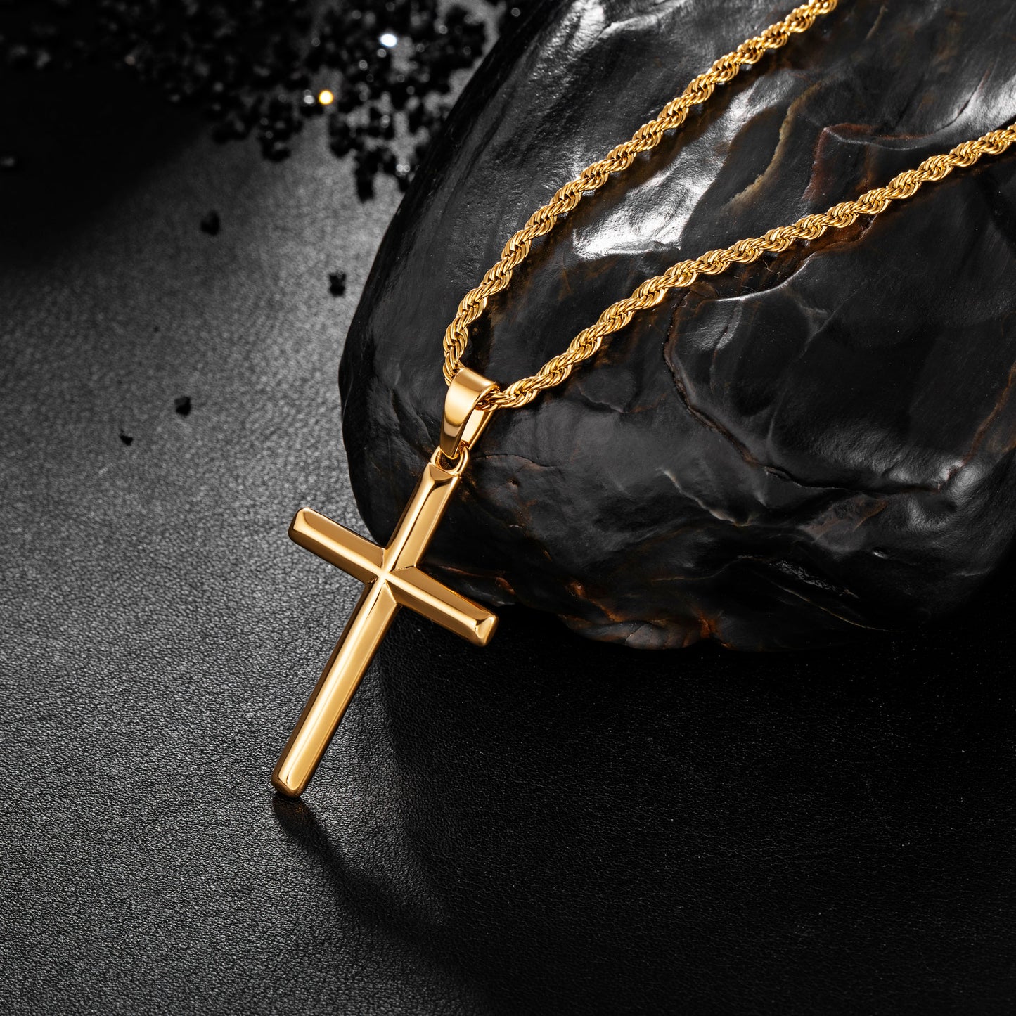 Gold Cross Necklace Twisted Rope Chain N00342