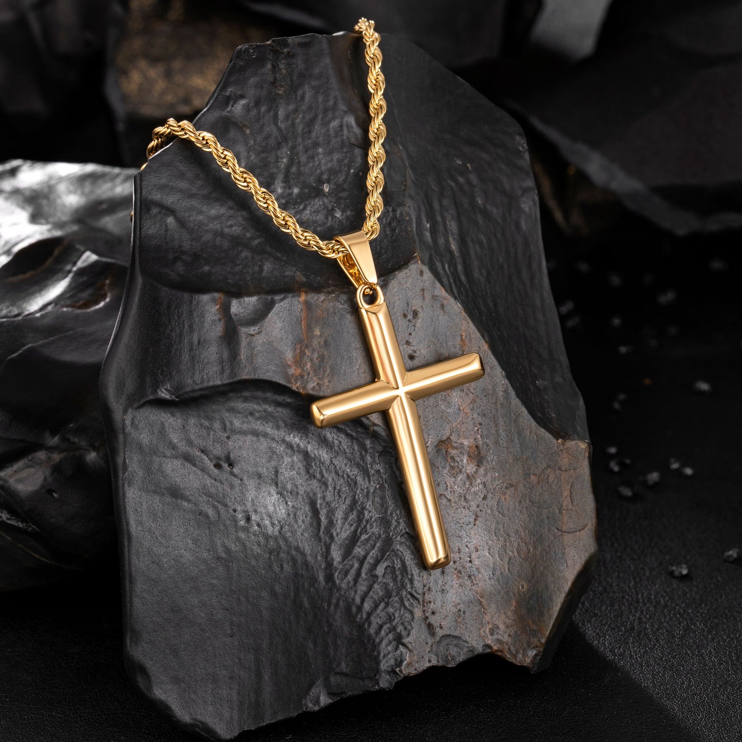 Gold Cross Necklace Twisted Rope Chain N00342