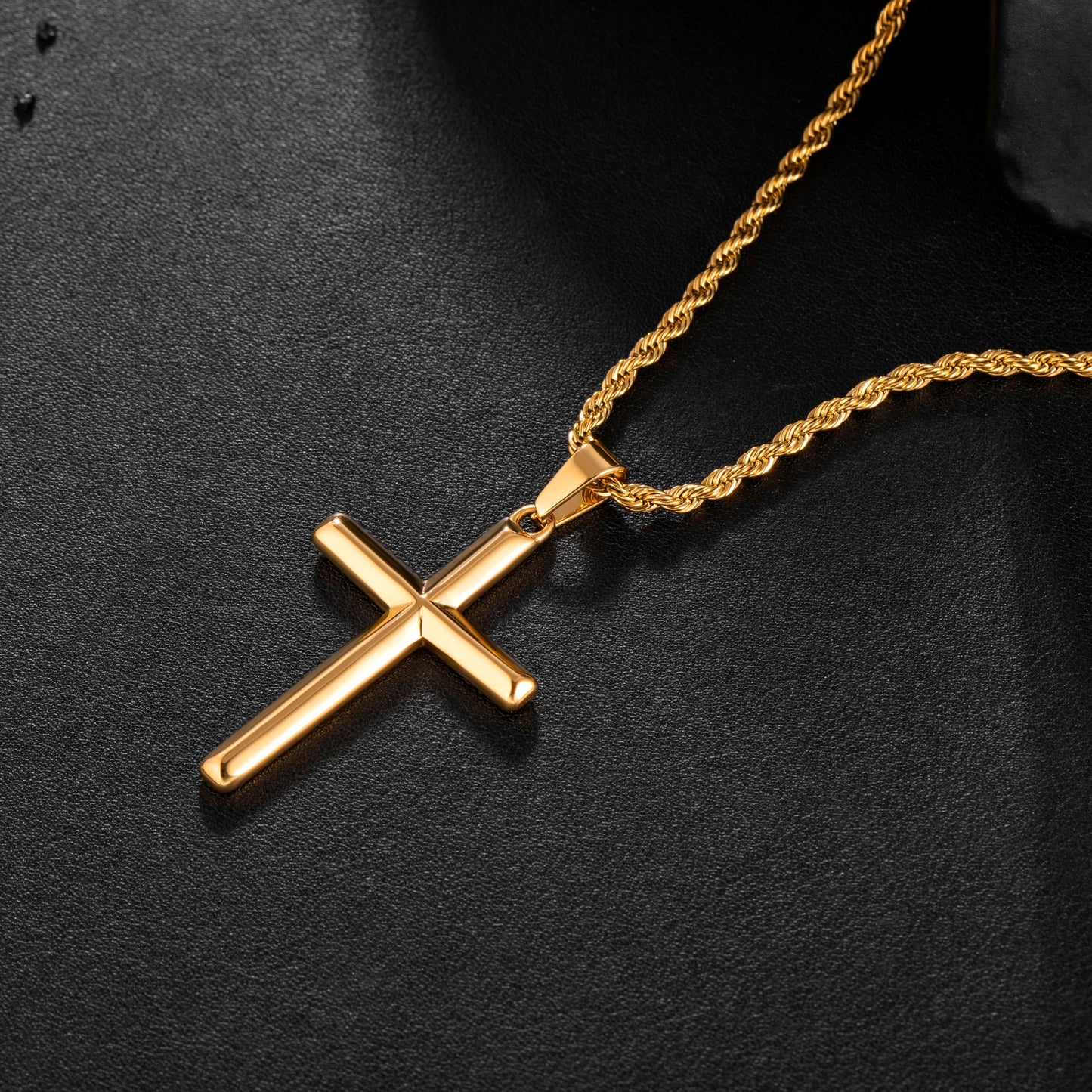 Gold Cross Necklace Twisted Rope Chain N00342