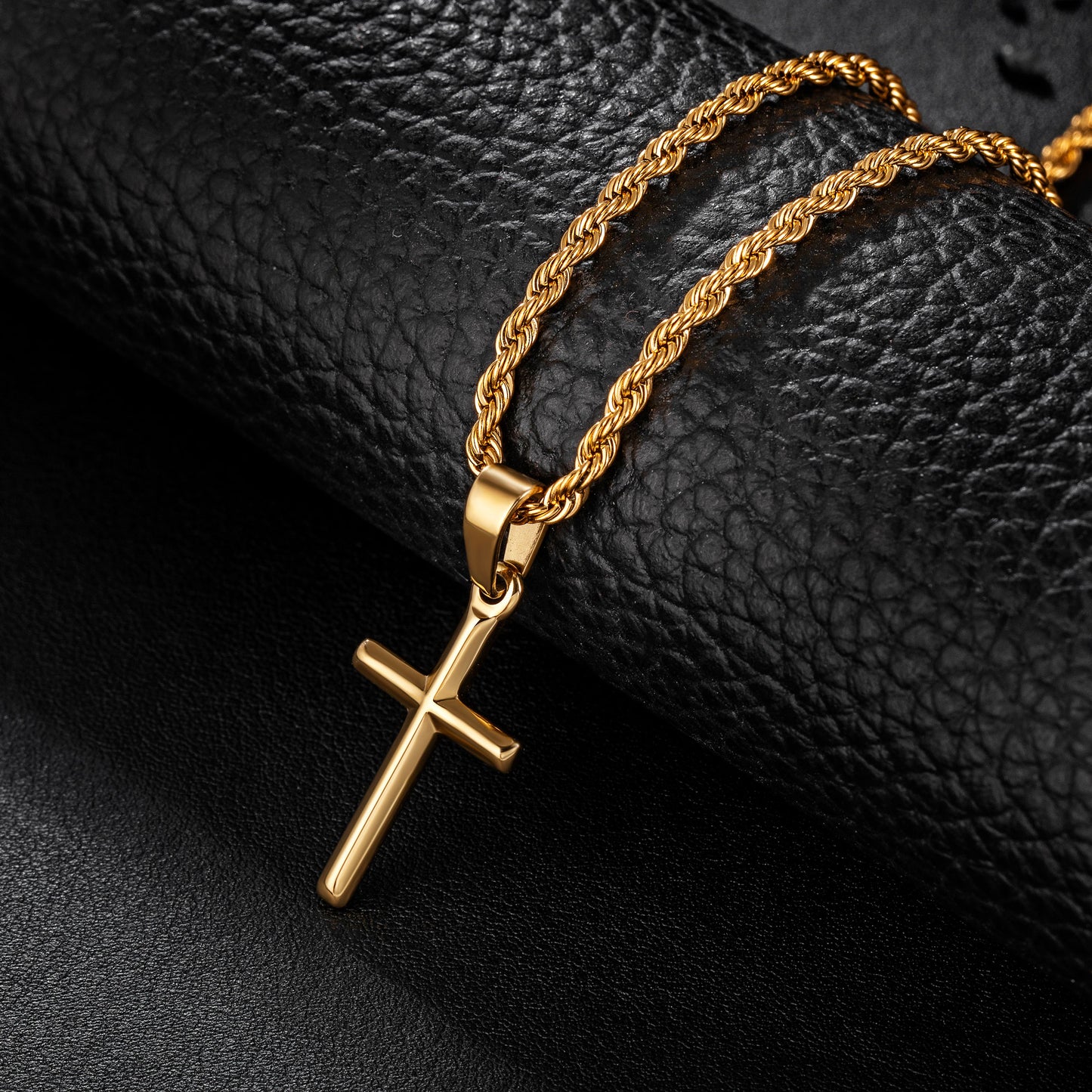 Gold Cross  Necklace Twisted Rope Chain N00334