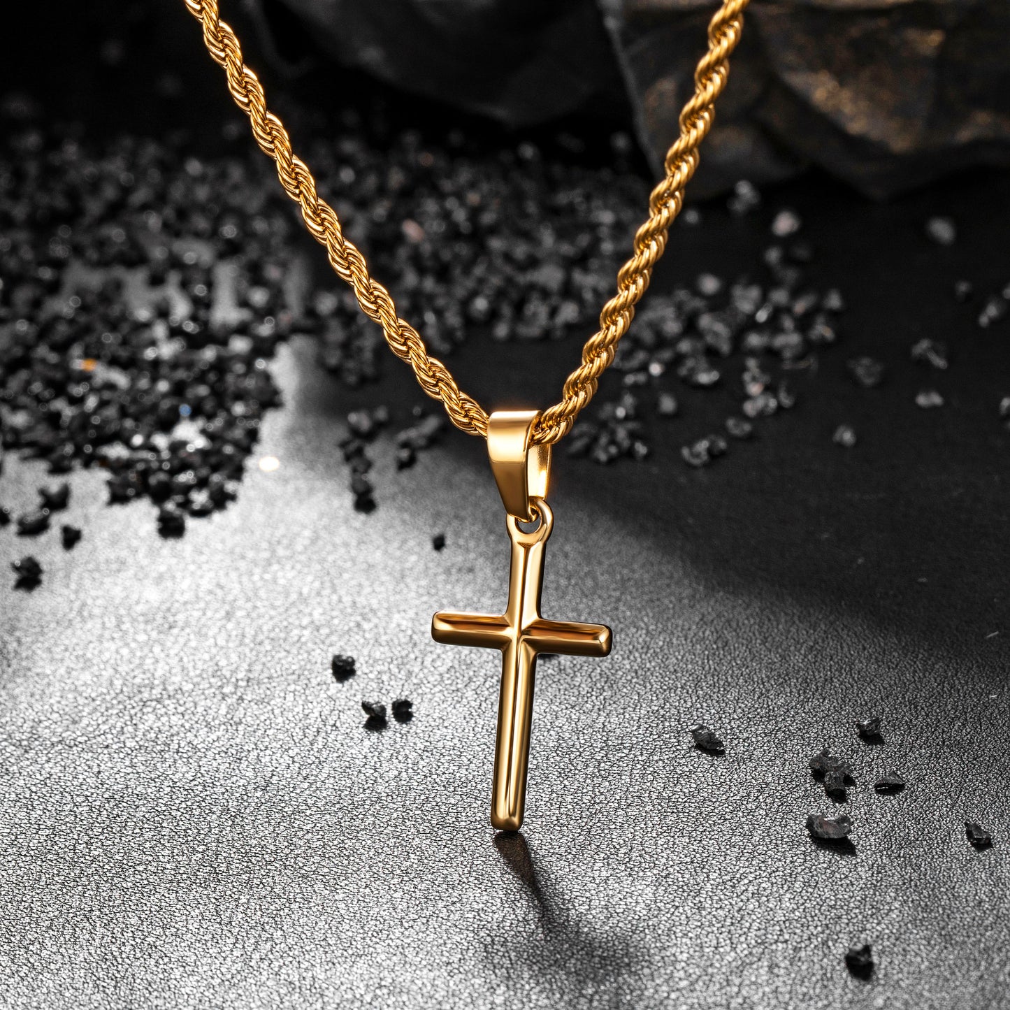 Gold Cross  Necklace Twisted Rope Chain N00334