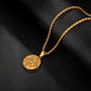 Gold Coin Compass Pendant Necklace Twisted Rope Chain N00382