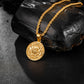 Gold Coin Compass Pendant Necklace Twisted Rope Chain N00382