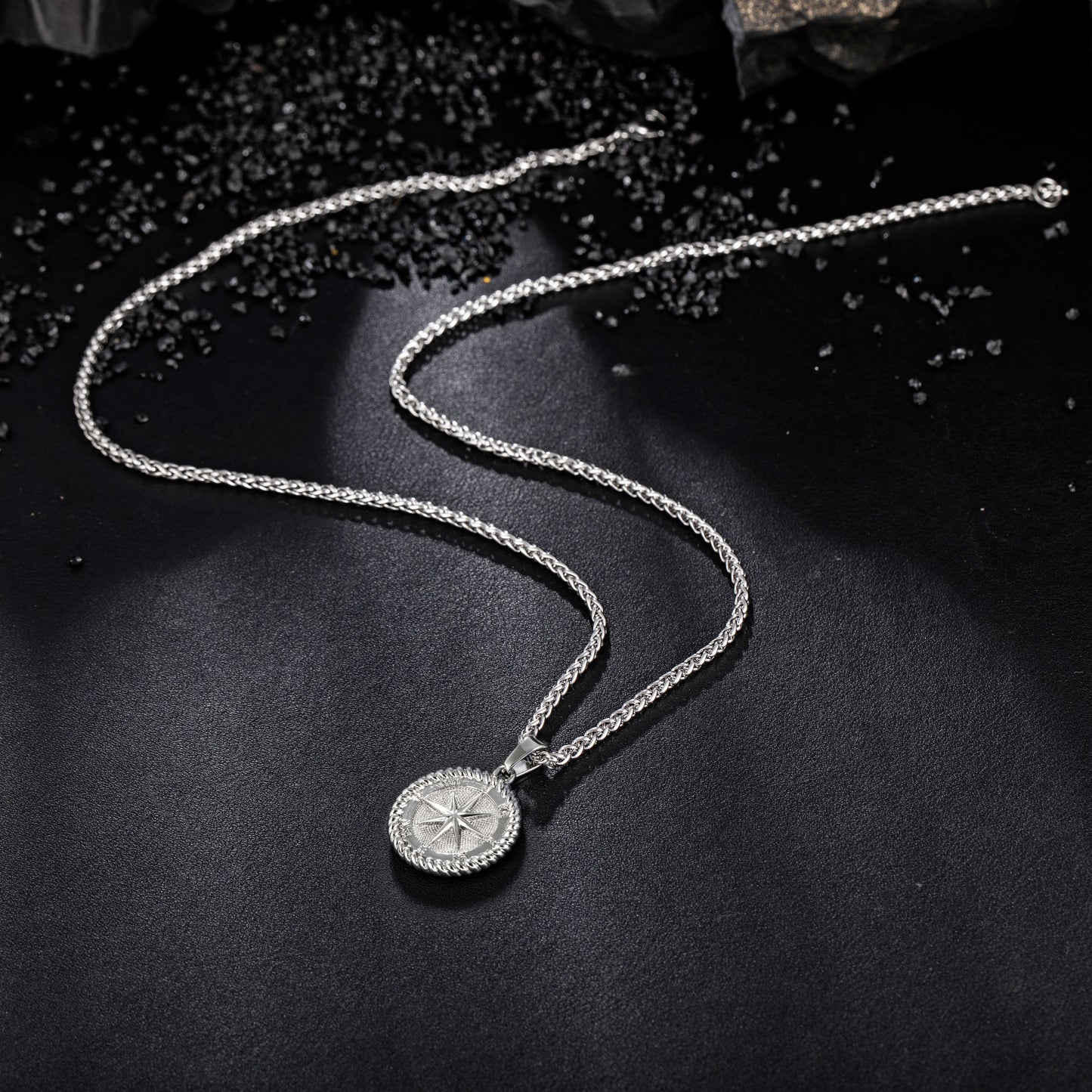 Compass Pendant Necklace Wheat Chain N00373