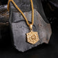 Gold Shield Compass Pendant Necklace Wheat Chain N00399