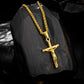 Gold Jesus Cross Necklace Wheat Chain N00424