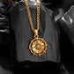 Antique Gold Compass Pendant Necklace Figaro Chain N01917