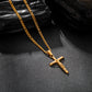 Gold Jesus Cross Necklace Figaro Chain N01790