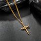 Antique Gold Nail Cross Necklace With Figaro Chain N01634