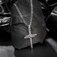 Antique Silver Nail Cross Necklace Figaro Chain N01606