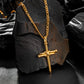 Gold Nail Cross Necklace Figaro Chain N01617