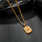 Gold Rectangle Compass Pendant Necklace Figaro Chain N01315