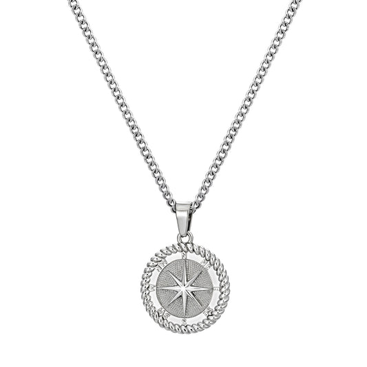 Compass Pendant Necklace Twisted Rope Chain N00499