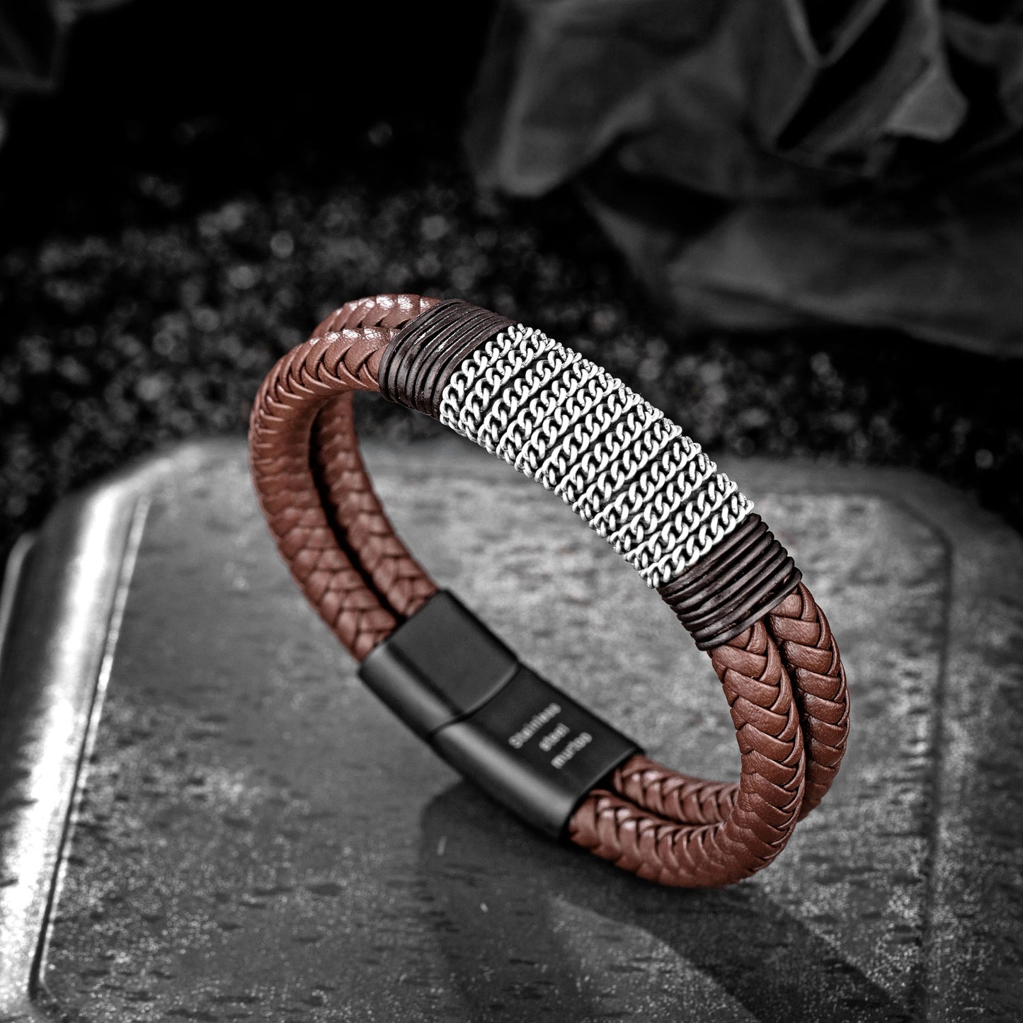 Leather And steel Bracelet B00492