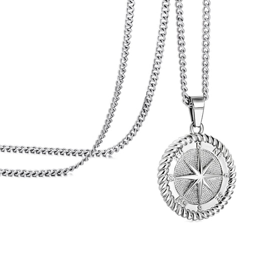 Compass Pendant Necklace Twisted Rope Chain N00499