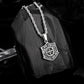 Antique Silver Shield Compass Pendant Necklace Twisted Rope Chain N00560