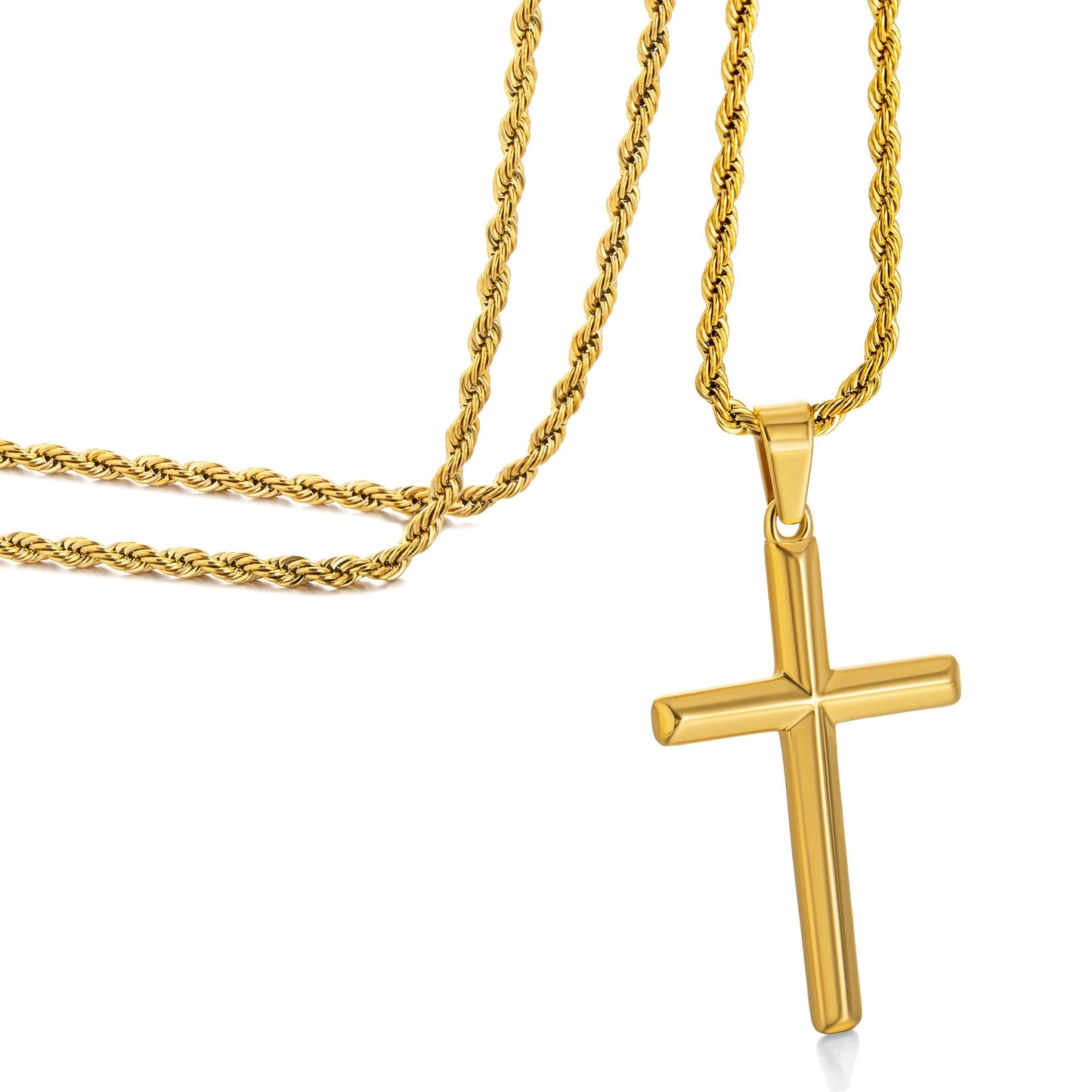 Gold Cross Necklace Twisted Rope Chain N00342