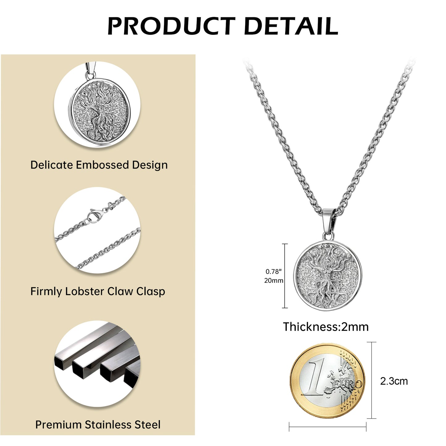 Silver Tree of Life Pendant Necklace Wheat Chain N00403