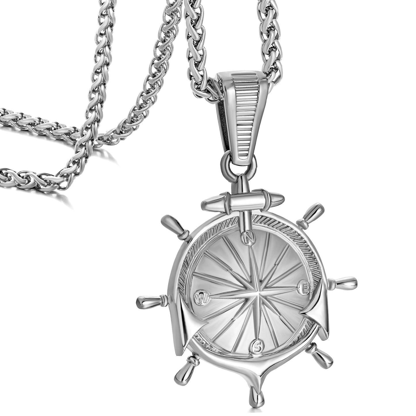 Anchor Compass Pendant Necklace Wheat Chain N00367