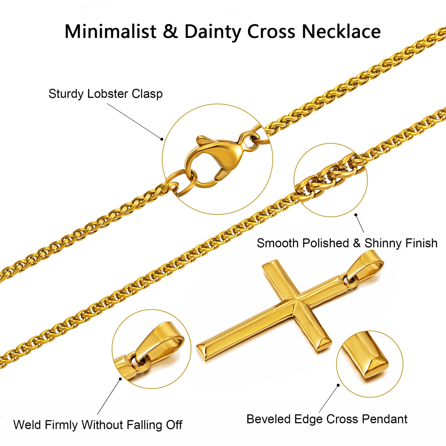 Gold Cross Necklace Wheat Chain N00343