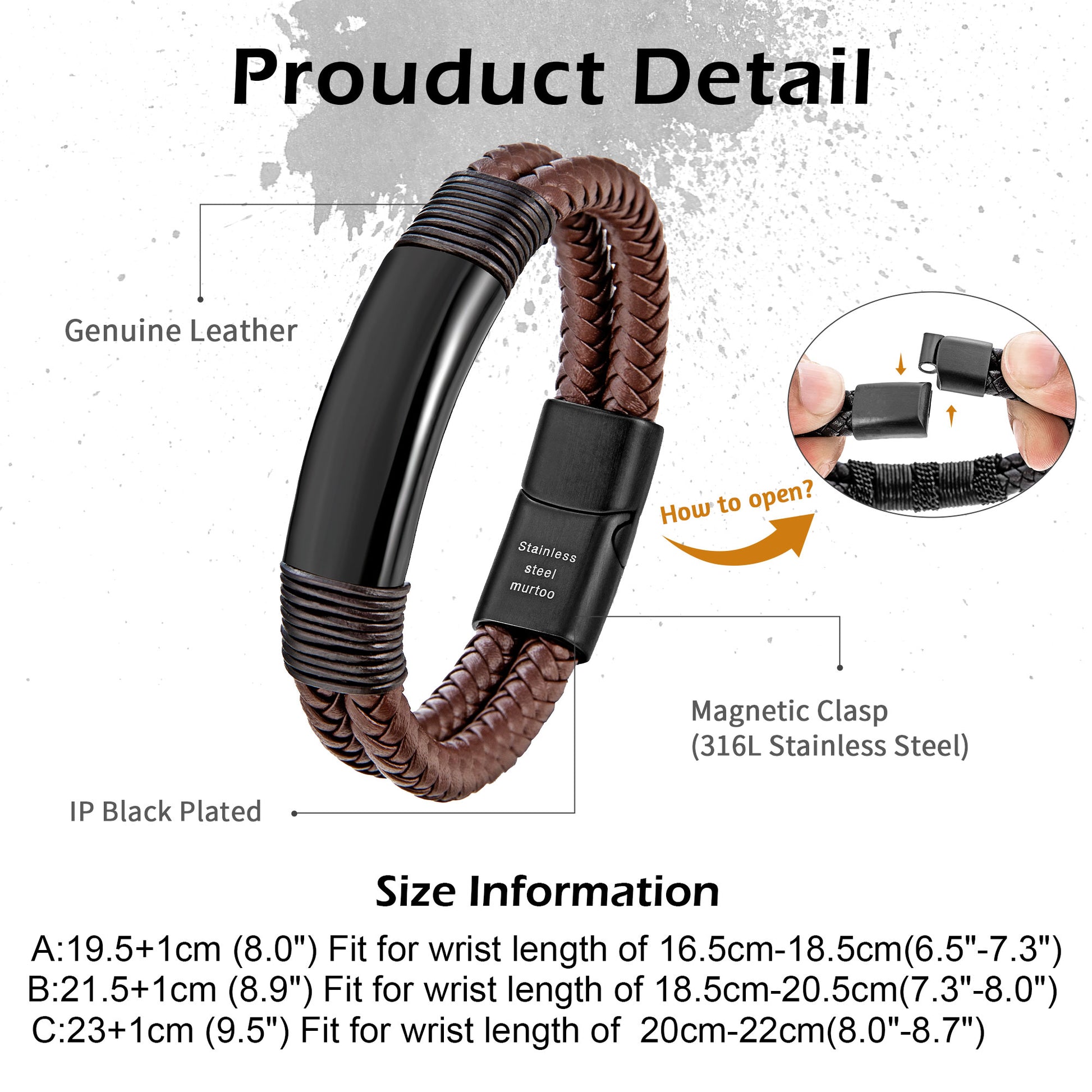  murtoo Mens Leather Bracelet with Magnetic Clasp