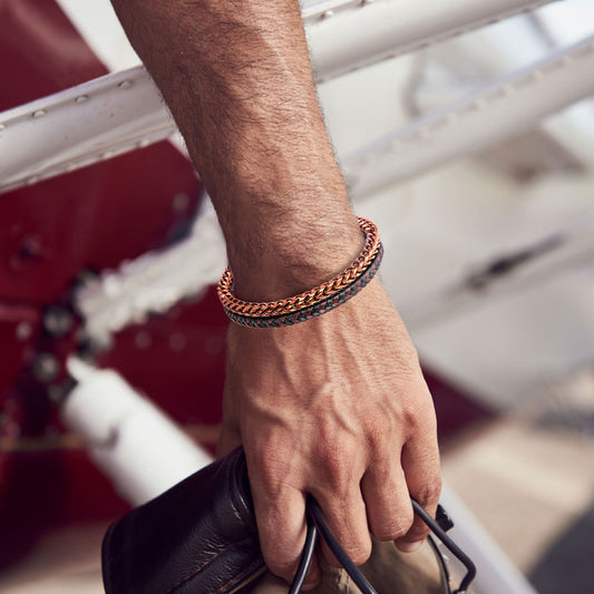 Rose Gold Plated Steel and Leather Bracelet BHR00333